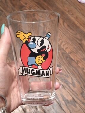 Loungefly Cuphead Mugman Branded Clear Glass with Black Logo
